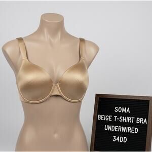 Soma 34DD Bra Beige Champagne T-Shirt Bra Enhancing Shape Full Coverage